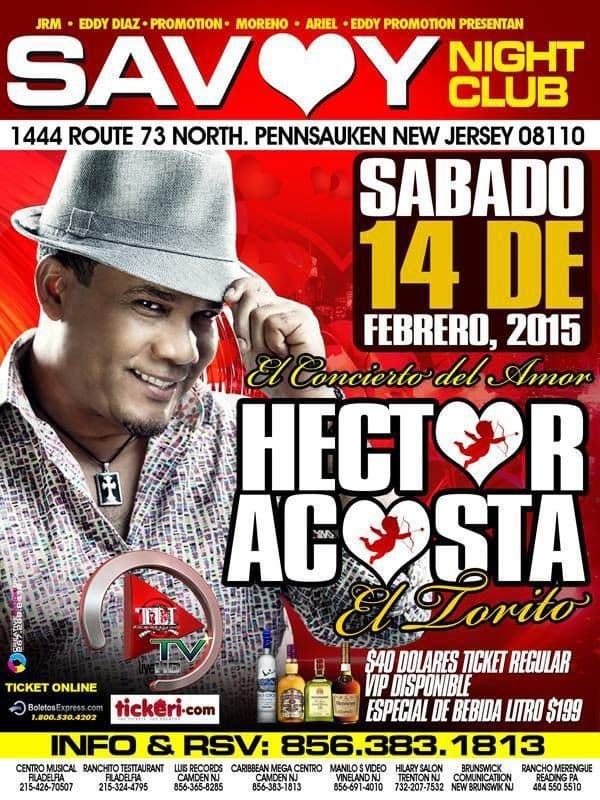 Event - Hector Acosta "El Torito"  New Jersey Valentine's Day concert - Pennsauken, New Jersey - 14 de febrero de 2015 | concert tickets