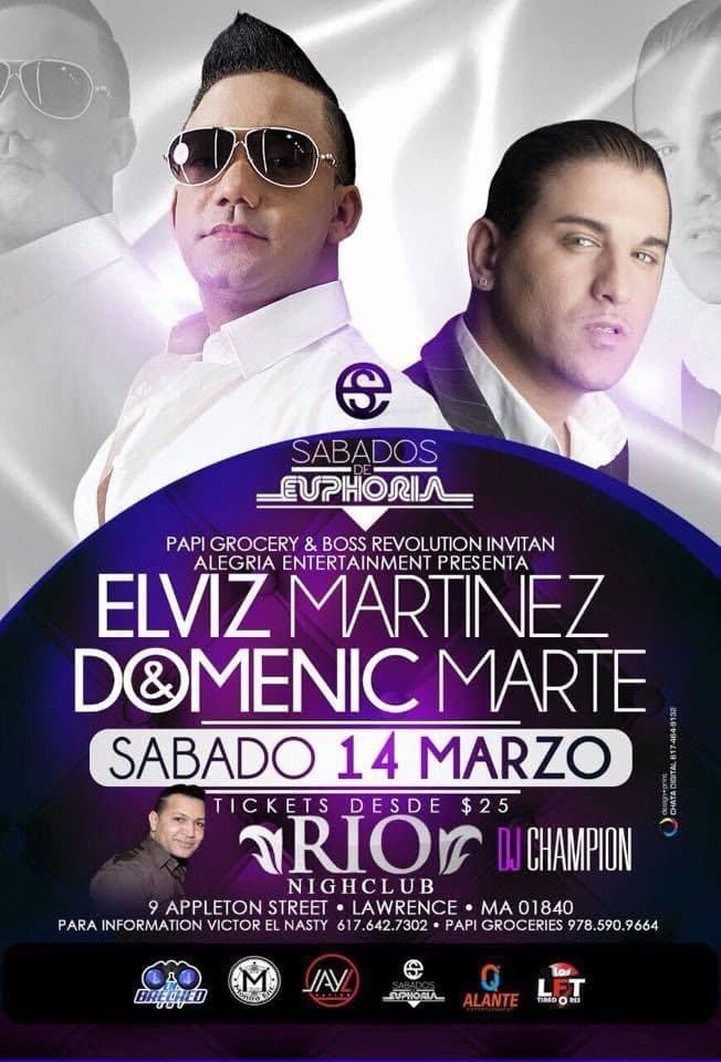 Event - Sabados de Euphoria Elvis Martinez y Domenic Marte concert Lawrence MA - CANCELED - Lawrence, Massachusetts - March 14, 2015 | concert tickets