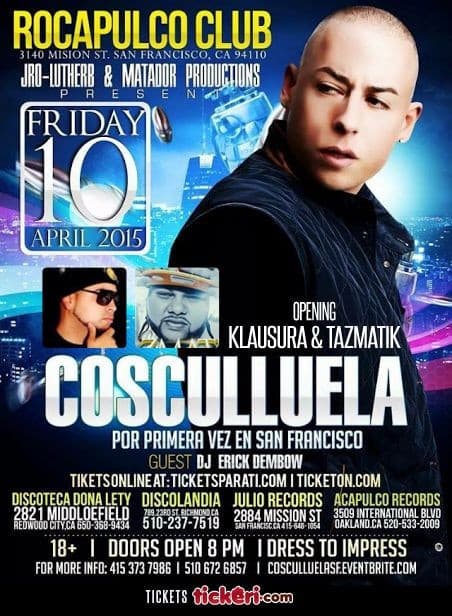 Event - Cosculluela en San Francisco - San Francisco, California - April 10, 2015 | concert tickets