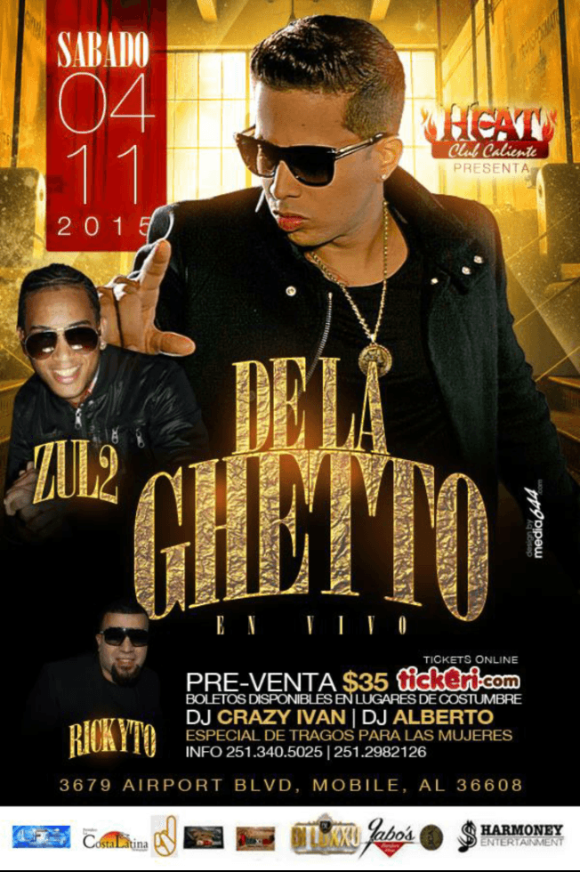 Event - De la Ghetto in Alabama - Mobile, Alabama - 11 de abril de 2015 | concert tickets