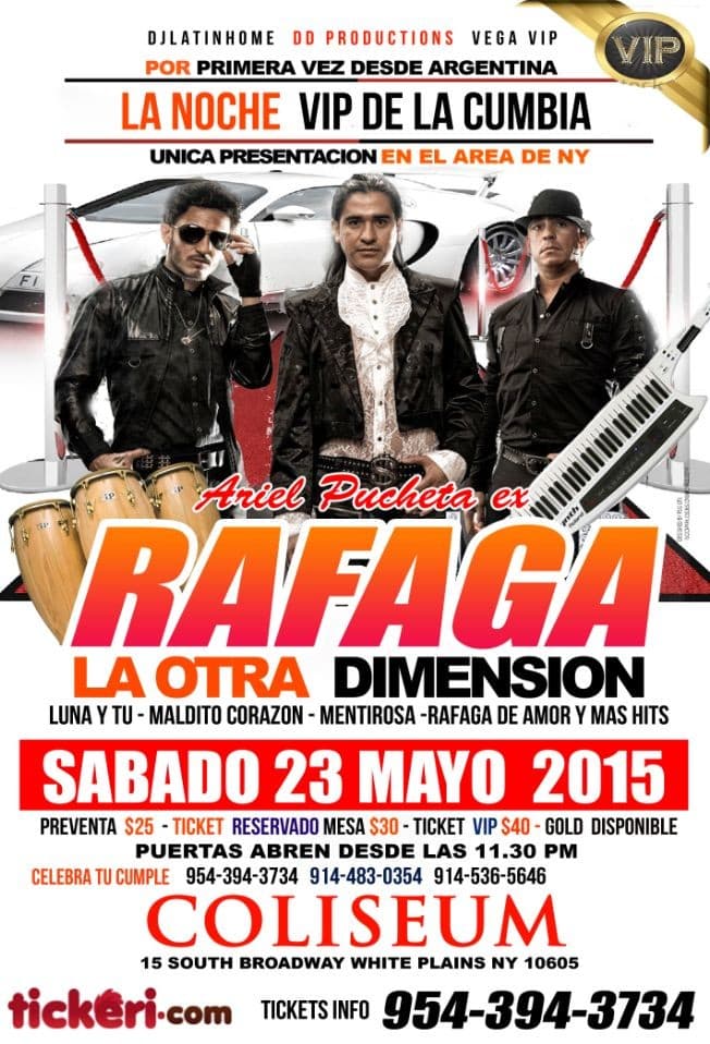 Event - RAFAGA EN WHITE PLAINS - White Plains, New York - May 23, 2015 | concert tickets
