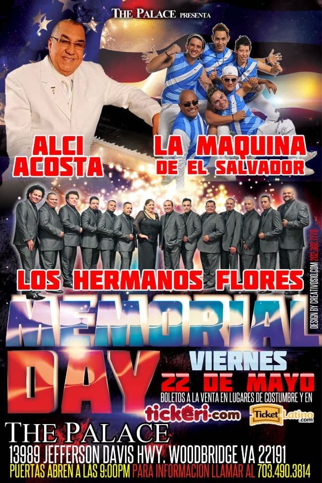 Event - Alci Acosta, Los Hermanos Flores y La Maquina del Salvador en Virginia - Woodbridge, Virginia - May 22, 2015 | concert tickets
