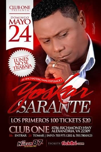 Event - Yoskar Sarante en Alexandria Virginia - Alexandria, Virginia - May 24, 2015 | concert tickets