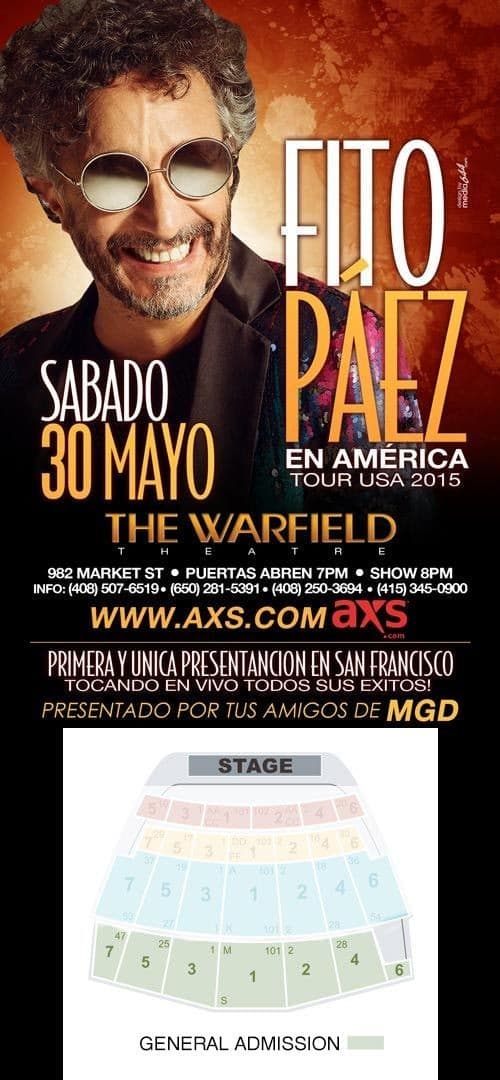 Event - Fito Paez en San Francisco - San Francisco, California - 30 de mayo de 2015 | concert tickets