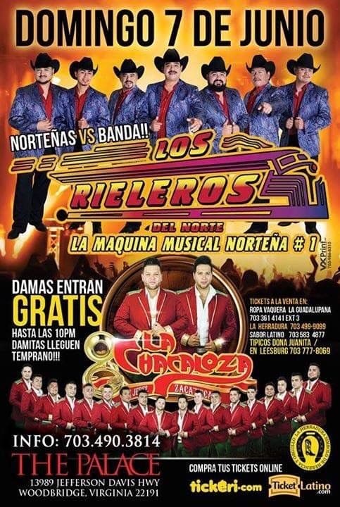Event - Los Rieleros del Norte y La Chacaloza POSPOTNED - Woodbridge, Virginia - June 7, 2015 | concert tickets