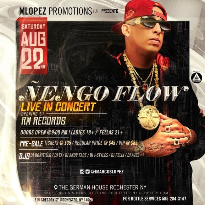 Event - ÑENGO FLOW LIVE ROCHESTER NY - Rochester, New York - 22 de agosto de 2015 | concert tickets