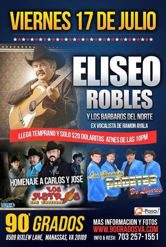Event - Eliseo Robles en Virginia - Manassas, Virginia - July 17, 2015 | concert tickets