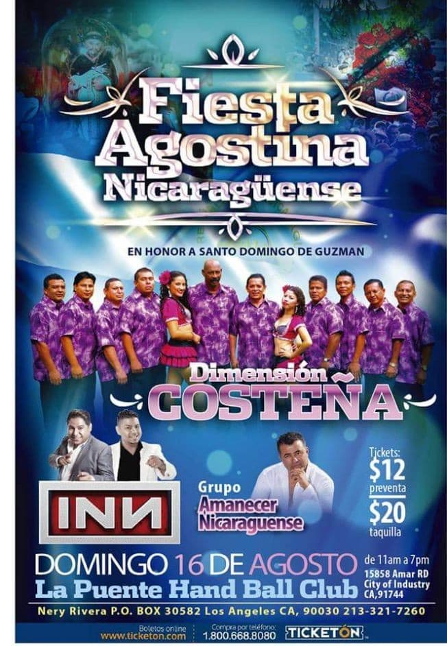Event - Fiesta Agostina Nicaraguense en Los Angeles - City of Industry, California - 16 de agosto de 2015 | concert tickets