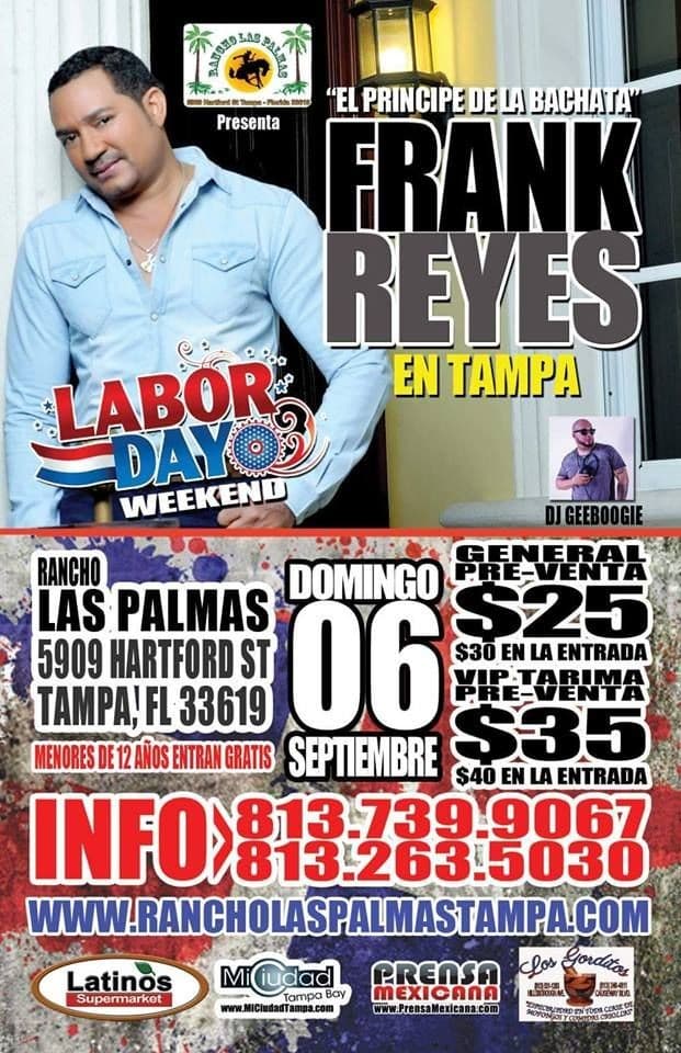 Event - Frank Reyes en Tampa Florida - Tampa, Florida - September 6, 2015 | concert tickets