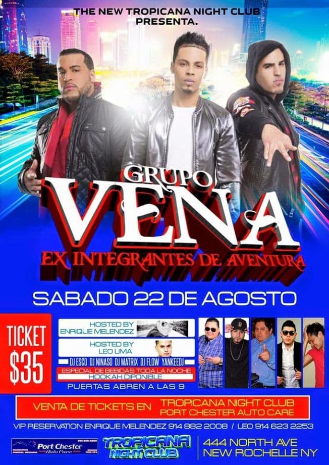 Event - Grupo Vena en New Rochelle NY - New Rochelle, New York - August 22, 2015 | concert tickets