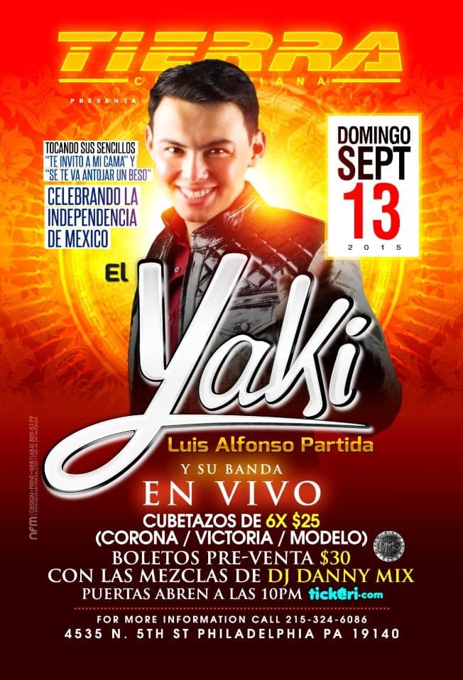 Event - EL YAKI y Su Banda! Celebrando la Independencia de Mexico en Philadelphia - North Bergen, New Jersey - September 13, 2015 | concert tickets