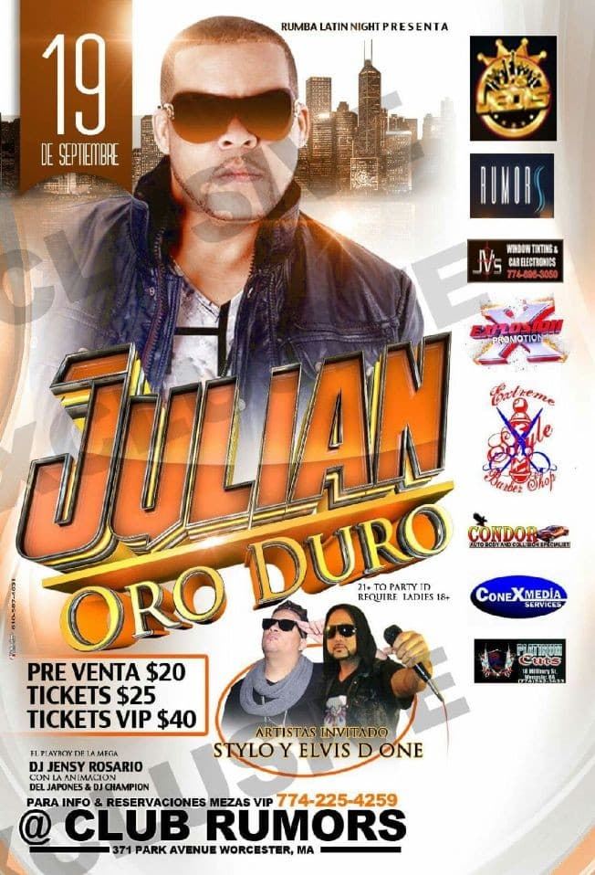 Event - Julian Oro Duro en Worcester - Worcester, Massachusetts - 19 de septiembre de 2015 | concert tickets