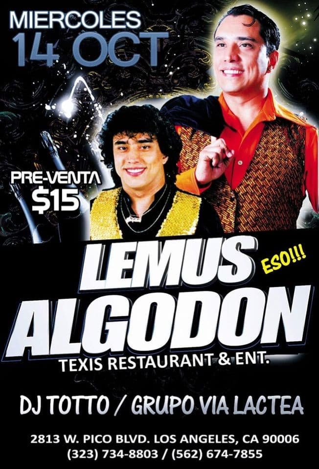 Event - Lemus Algodon en Los Angeles - Los Angeles, California - October 14, 2015 | concert tickets