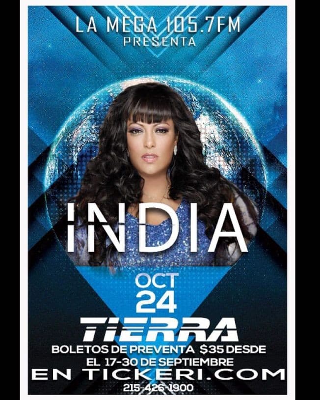 Event - La Mega Philly Presenta INDIA EN CONCIERTO - North Bergen, New Jersey - October 24, 2015 | concert tickets