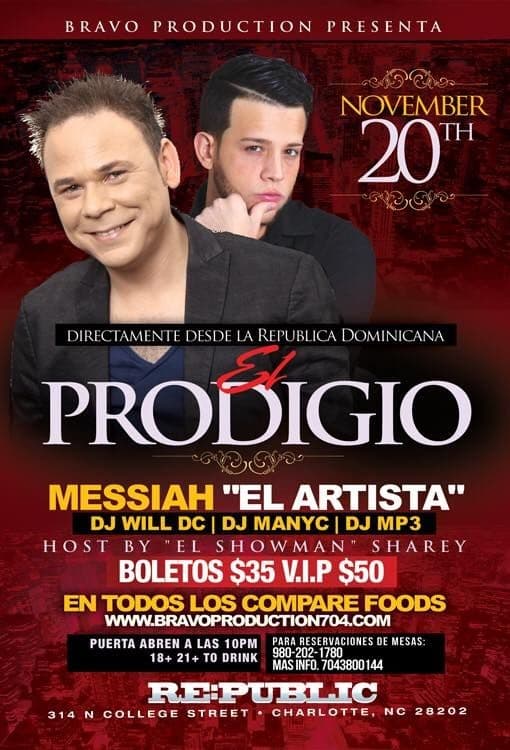 Event - El Prodigio y Messiah El Artista en Charlotte NC - Charlotte, North Carolina - 20 de noviembre de 2015 | concert tickets