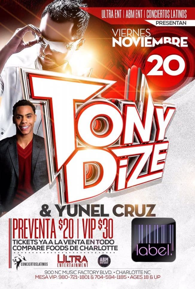 Event - TONY DIZE & YUNEL CRUZ en CHARLOTTE NC - Charlotte, North Carolina - November 20, 2015 | concert tickets