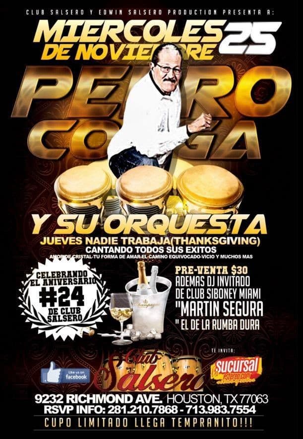 Event - Pedro Conga en Houston - Houston, Texas - November 25, 2015 | concert tickets