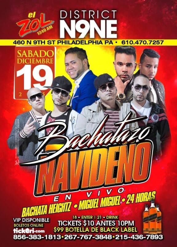 Event - Bachatazo Navideno con Bachata Heightz, Miguel Miguel y 24 Horas en Philadelphia - Philadelphia, Pennsylvania - December 19, 2015 | concert tickets