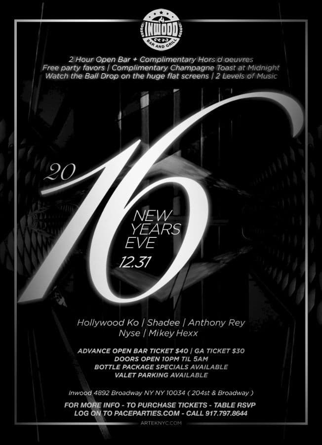 Event - New Years Eve at Inwood Lounge with Open bar - New York, New York - December 31, 2015 | concert tickets