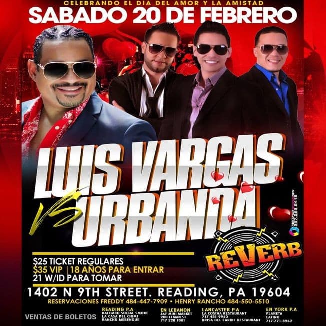 Event - Luis Vargas y Urbanda en Reading PA - Reading, Pennsylvania - February 20, 2016 | concert tickets