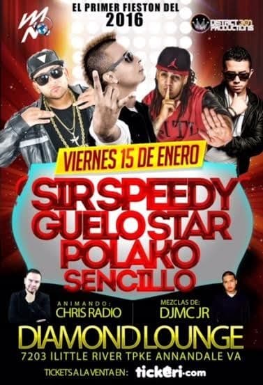 Event - Primer Fieston del 2016 en Annandale VA: Sir Speedy - Guelo Star - Polako y Sencillo - Annandale, Virginia - January 15, 2016 | concert tickets