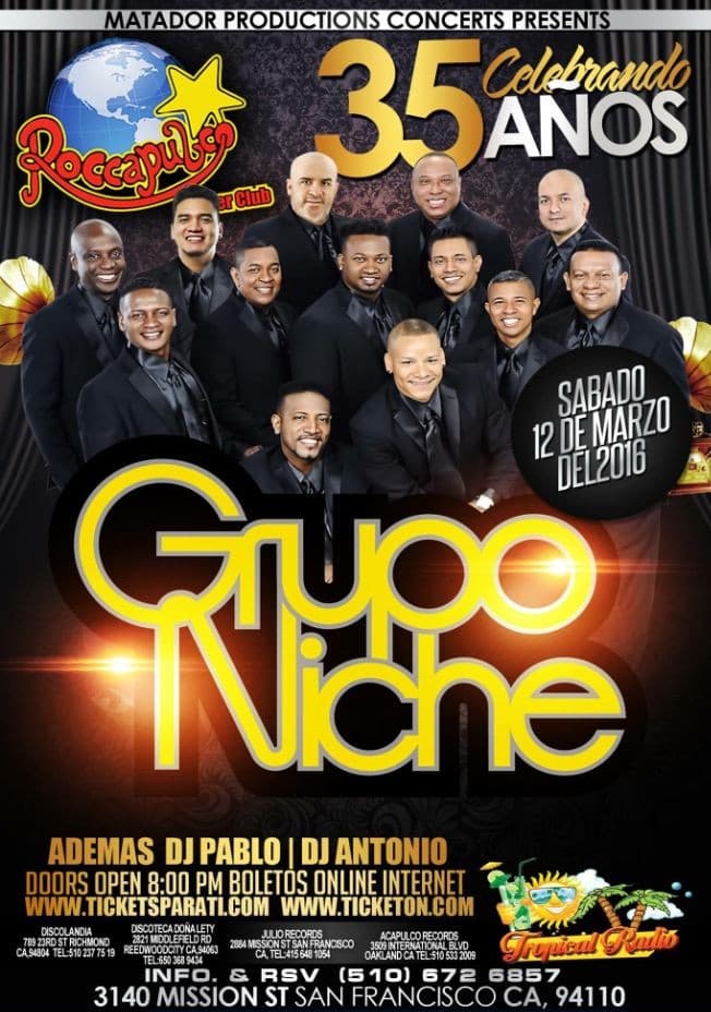 Event - Grupo Niche en San Francisco - San Francisco, California - 12 de marzo de 2016 | concert tickets