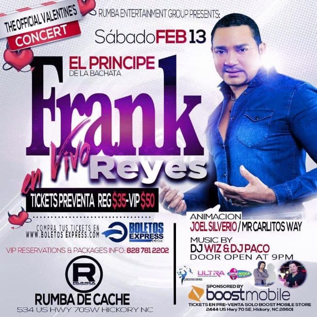 Event - Frank Reyes en Hickory NC - Hickory, North Carolina - February 13, 2016 | concert tickets