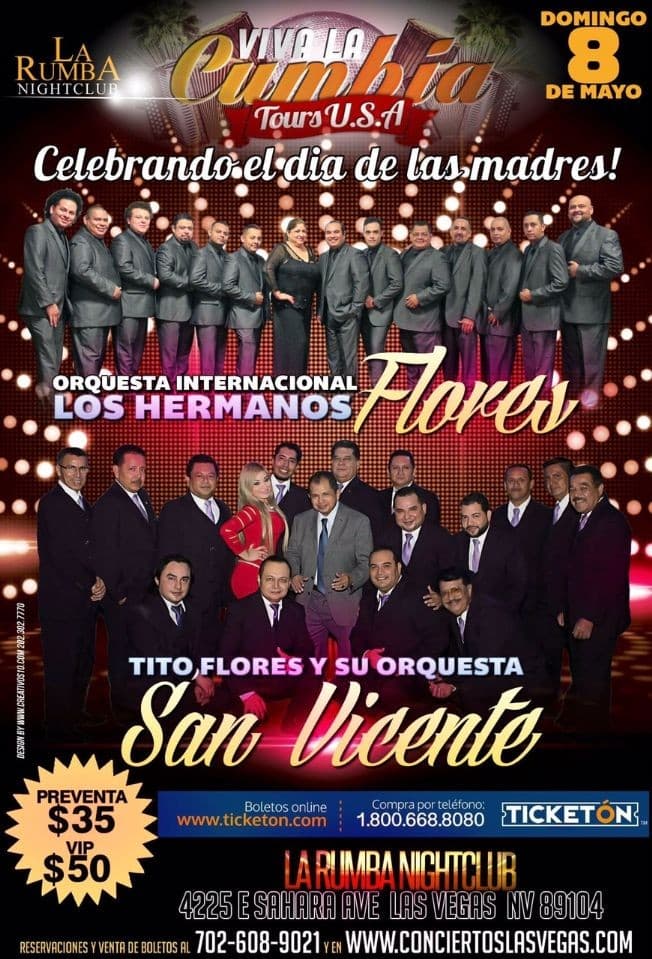 Event - Orquesta Internacional Los Hermanos Flores, Tito Flores y Su Orquesta San Vicente en Las Vegas,NV - Las Vegas, Nevada - May 8, 2016 | concert tickets