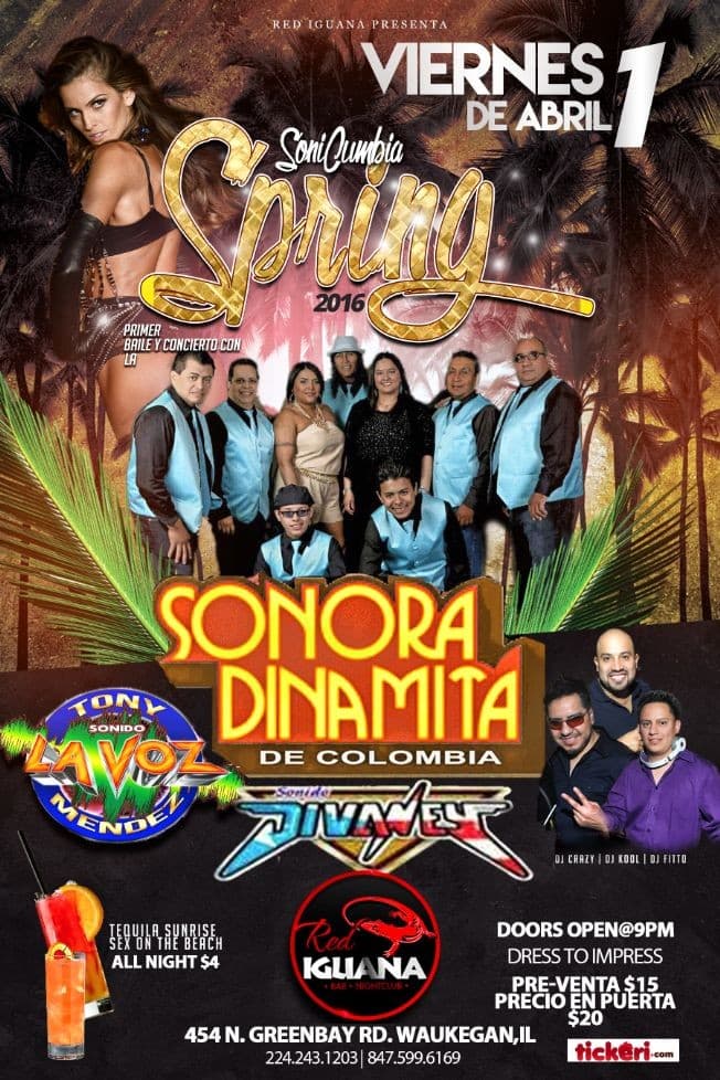 Event - Bailazo de Primavera | Sonora Dinamita de Colombia en Vivo - Waukegan, Illinois - April 1, 2016 | concert tickets