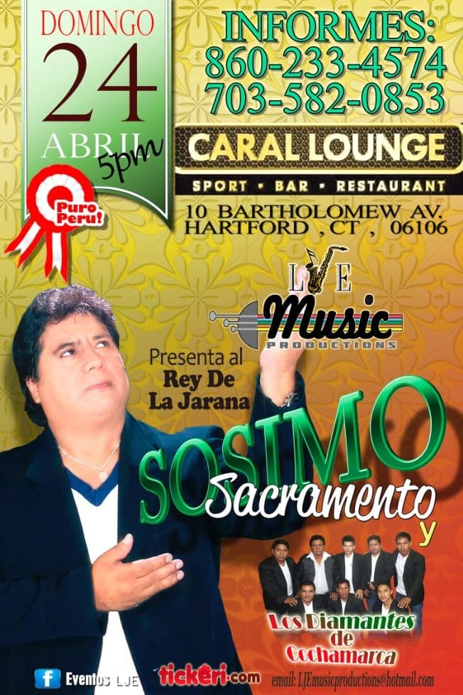 Event - SOSIMO SACRAMENTO Y LOS DIAMANTES DE COCHAMARCA EN HARTFORD CT - Hartford, Connecticut - April 24, 2016 | concert tickets