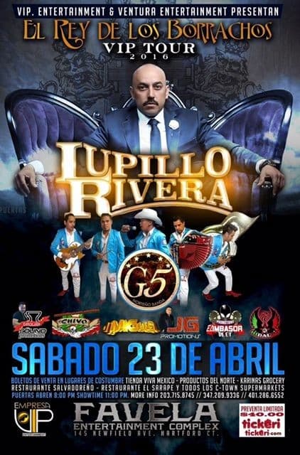 Event - Lupillo Rivera & G5 Norteño Banda in Hartford, CT - Hartford, Connecticut - 23 de abril de 2016 | concert tickets