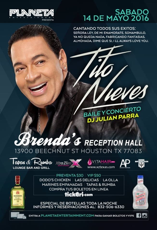 Event - TITO NIEVES - Houston, Texas - 14 de mayo de 2016 | concert tickets