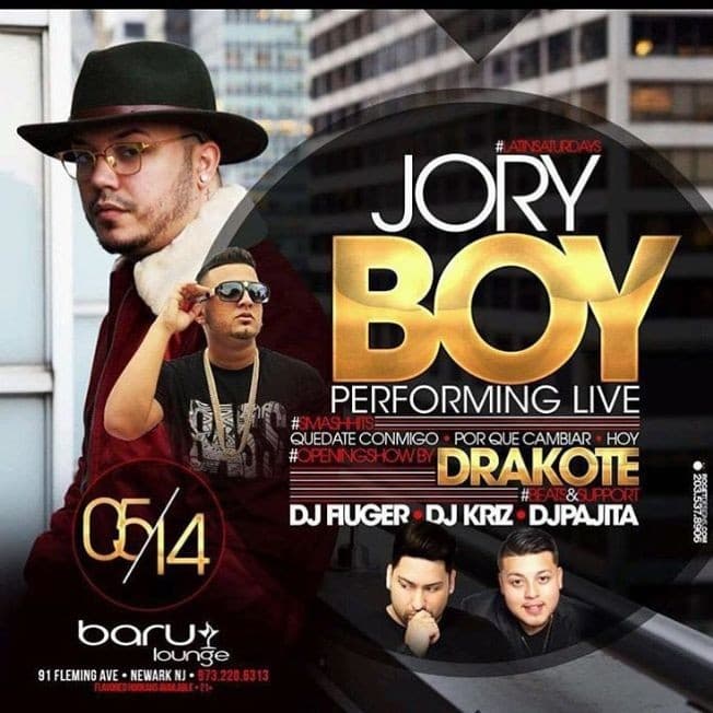 Event - JORY BOY EN VIVO EN BARU LOUNGE - Newark, New Jersey - May 14, 2016 | concert tickets