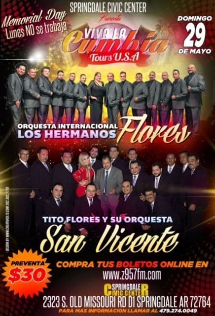 Event - Los Hermanos Flores & Tito Flores y su Orquesta San Vicente en Springdale,AR - Springdale, Arkansas - May 29, 2016 | concert tickets