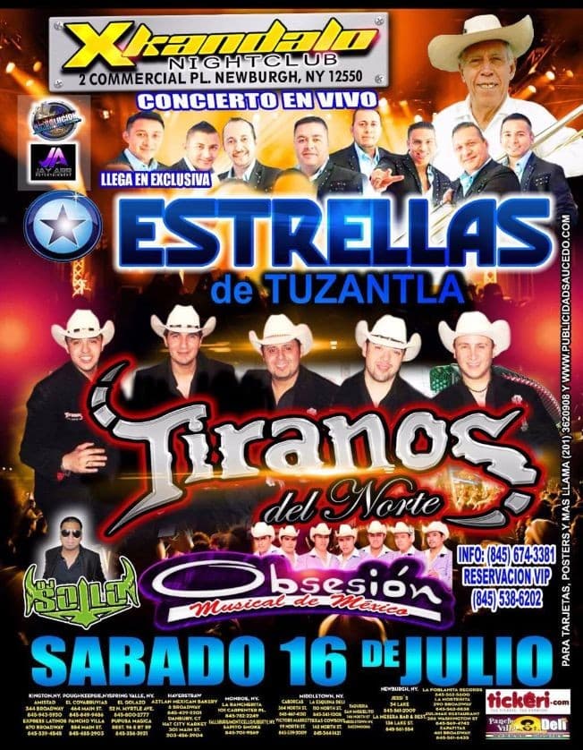 Event - Estrellas de Tuzantla,Tiranos del Norte & Obsesion musical de Mexico - Newburgh, New York - July 16, 2016 | concert tickets