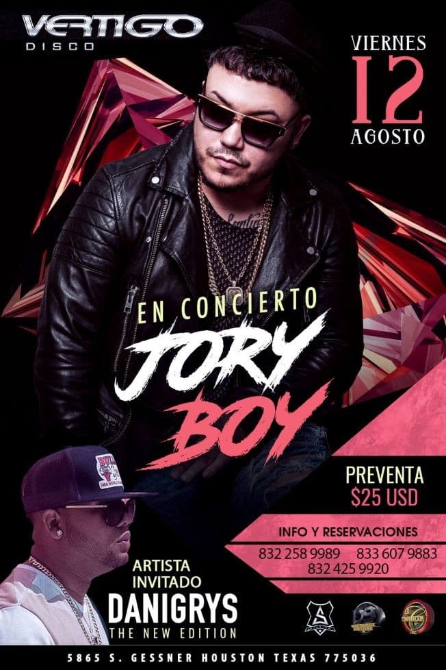 Event - Jory boy en concierto Vertigo disco houston texas - Houston, Texas - August 12, 2016 | concert tickets