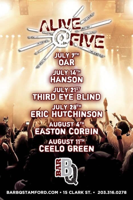 Event - Alive @ 5 Summer Concert Series at Bar BQ Stamford - Stamford, Connecticut - July 7, 2016 | concert tickets