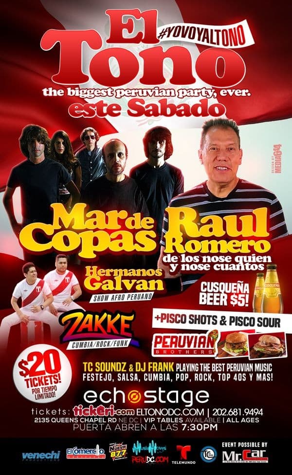 Event - El Tono 2016 con Raul Romero de Los Nosequien y Los Nosecuantos y Mar de Copas - Washington, District Of Columbia - July 16, 2016 | concert tickets