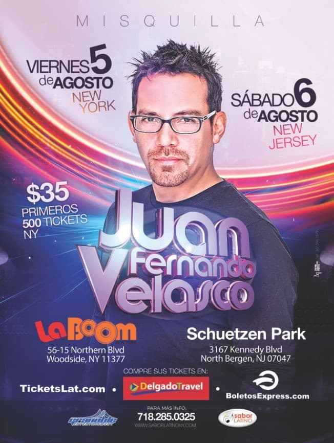 Event - Juan Fernando Velasco - North Bergen, New Jersey - August 6, 2016 | concert tickets