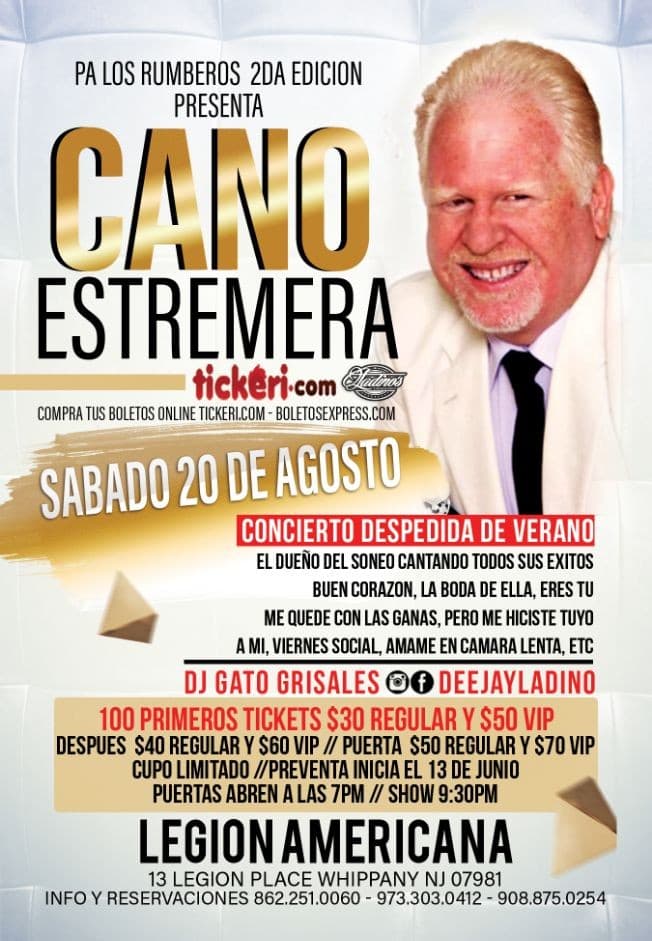 Event - Cano Estremera El Dueño del Soneo - Whippany, New Jersey - August 20, 2016 | concert tickets