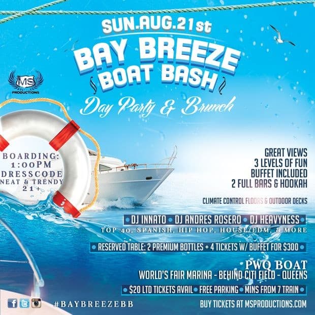Event - Bay Breeze Boat Bash, day party with brunch - Queens, New York - August 21, 2016 | concert tickets