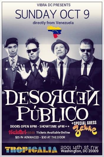 Event - Desorden Público w/ Zakke POSTPONED - Washington, District Of Columbia - October 9, 2016 | concert tickets