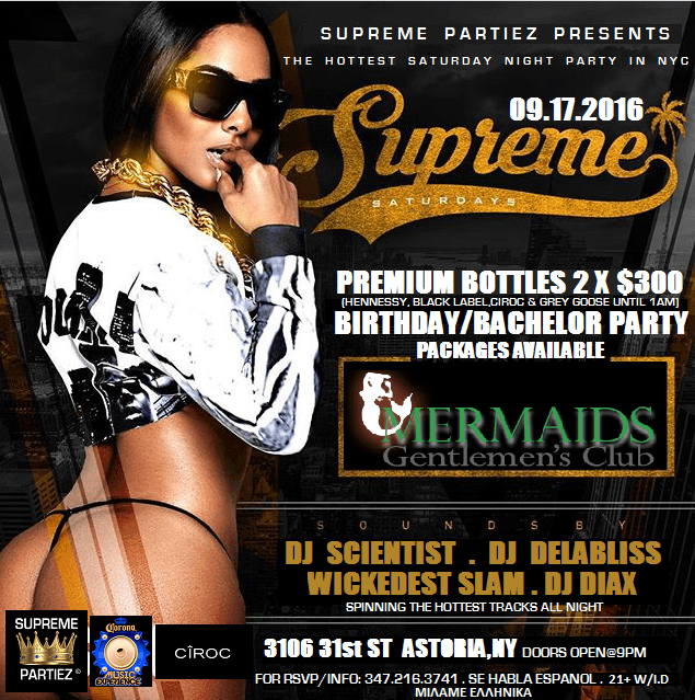 Event - SUPREME SATURDAYS at MERMAIDS SEPT 17th - astoria, New York - September 17, 2016 | concert tickets