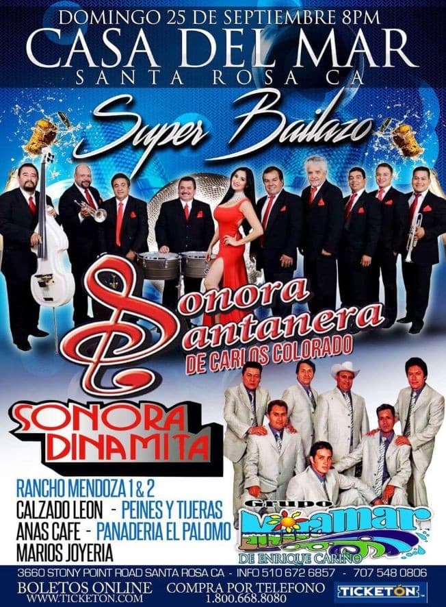 Event - Sonora Santanera de Carlos Colorado, Sonora Dinamita & Miramar - Santa Rosa, California - September 25, 2016 | concert tickets