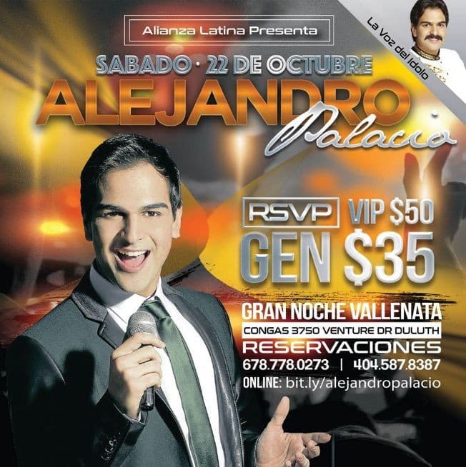 Event - Gran Noche Vallenata Con "Alejandro Palacio" - Duluth, Georgia - October 22, 2016 | concert tickets