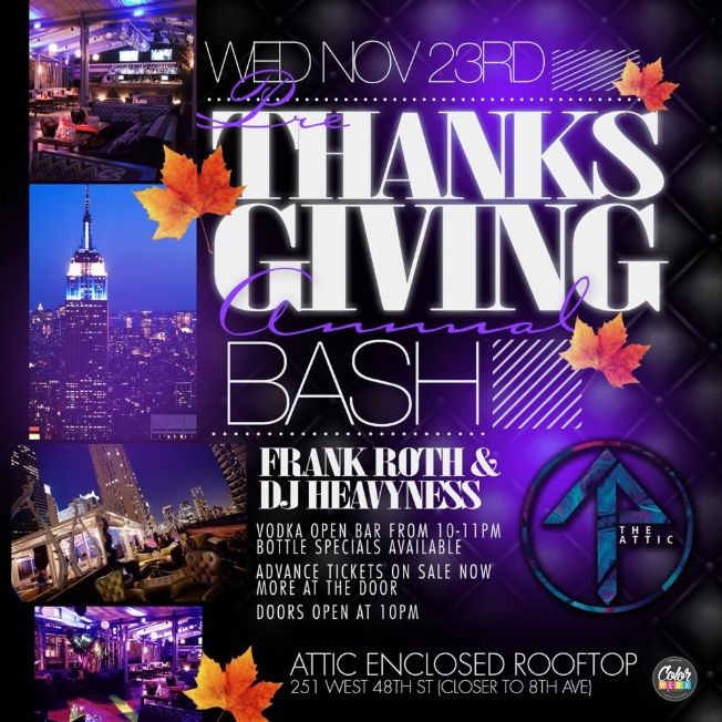 Event - Thanksgiving Annual Rooftop Bash At Attic Rooftop - New York, New York - November 23, 2016 | concert tickets