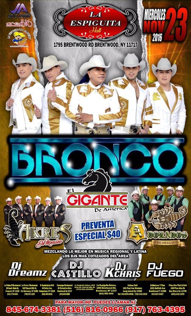 Event - Bronco El Gigante de America - Brentwood, New York - November 23, 2016 | concert tickets
