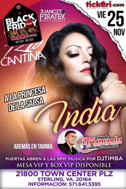 Event - La India en vivo! - Sterling, Virginia - 25 de noviembre de 2016 | concert tickets
