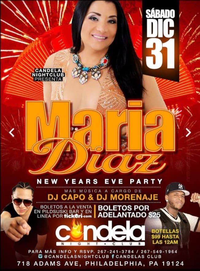 Event - La Reina! MARIA DIAZ - Philadelphia, Pennsylvania - December 31, 2016 | concert tickets