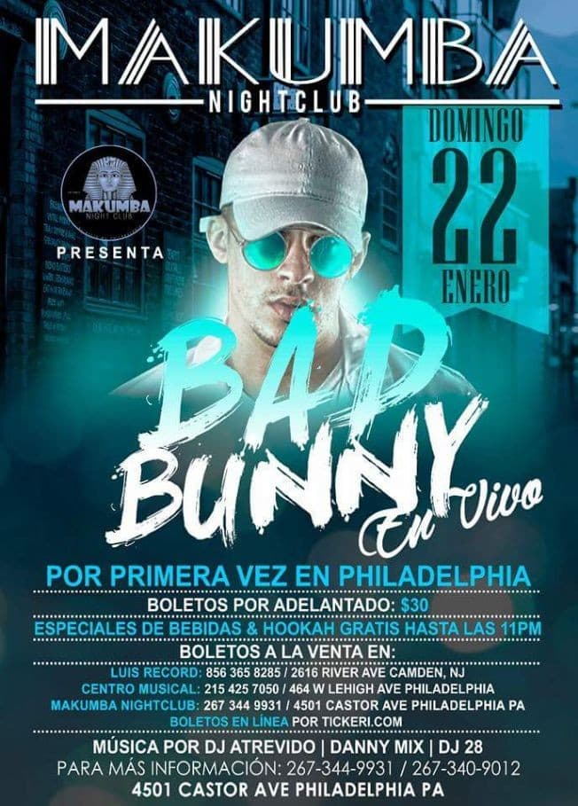 Event - Bad Bunny En Vivo - Philadelphia, Pennsylvania - January 22, 2017 | concert tickets